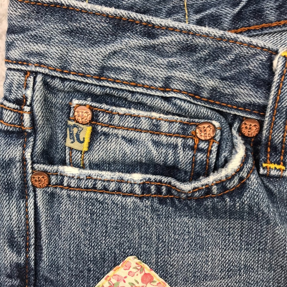 Miss Me Jeans Womens 29 (31x25) Distressed Patchwork Cropped Retro Hippie Denim - Picture 3 of 14